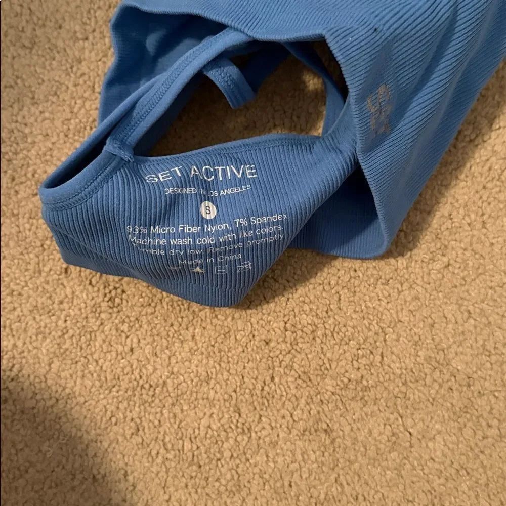 New Set active Small bra Blue Ribbed Crop Top - Picture 3 of 3